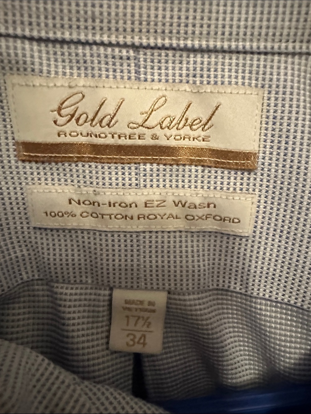 Roundtree & Yorke Gold Label Light Blue Checked Dress Shirt